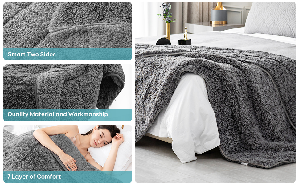 Topblan Faux Fur Weighted Blanket 12lbs, Shaggy Fuzzy Throw Blanket