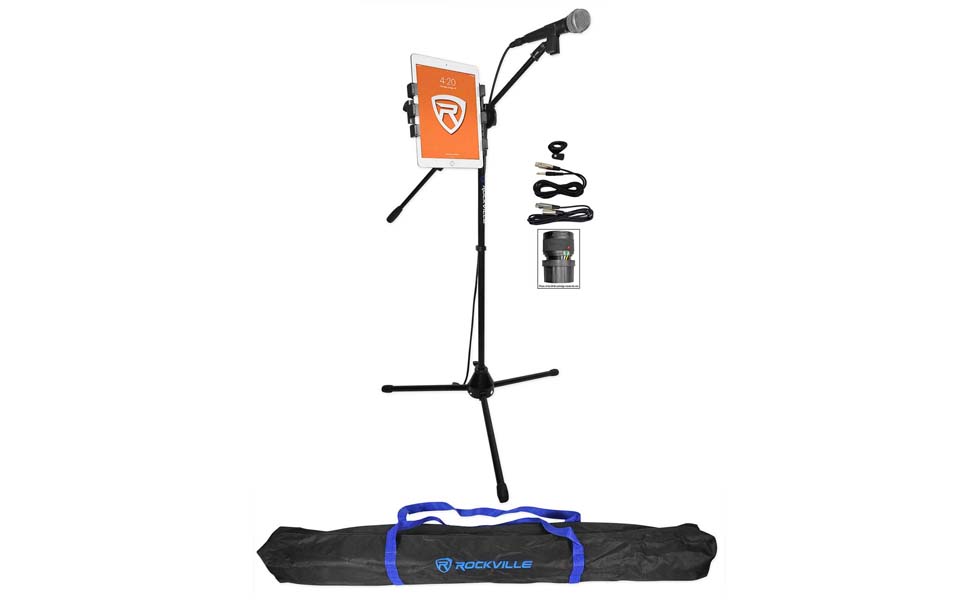 Amazon Com Rockville Tripod Karaoke Microphone Stand Mic W Ipad