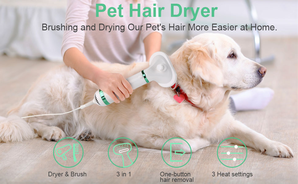 3 in 1 Pet Hair Dryer, Portable Dog Grooming Blower with Slicker Brush