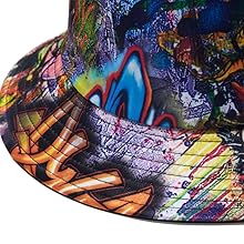 Unisex graffiti Pattern Print Bucket-Hat Double-Side-Wear Reversible Fisherman-Cap