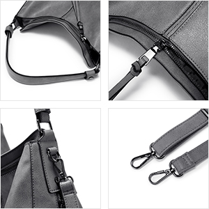 Grande borsa a tracolla grigio chiaro da donna, molti scomparti interni 