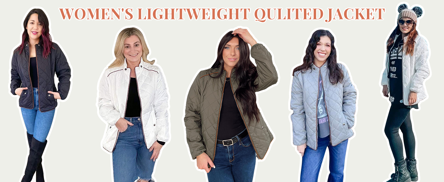 Anienaya Women's Lightweight Quilted Jacket Stand Collar Zip Warm