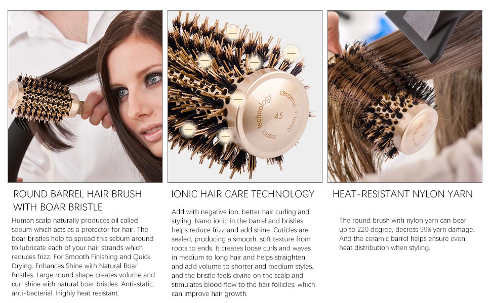 Amazon Com Fixbody Round Barrel Hair Brush With Boar Bristles