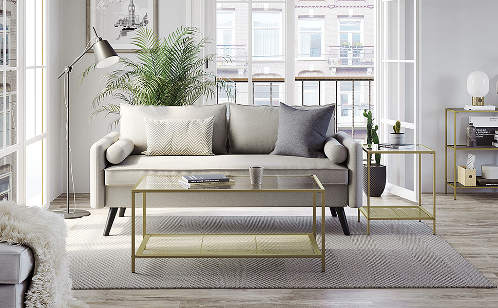 VASAGLE Table Basse, Table De Salon, Avec Dessus En Verre, étagère En Maille, Cadre En Métal, Stable, Pour Salon, Doré Et Transparent Par SONGMICS LGT031A01 13 1/