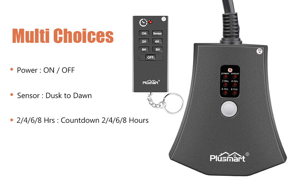 Outdoor Light Timers Waterproof, Dust to Dawn Light Sensor, 100 FT Range Remote Control, Plug in