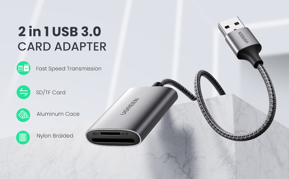 UGREEN SD Card Reader USB 3.0 to SD TF 2in1 Card Adapter Dual Slots