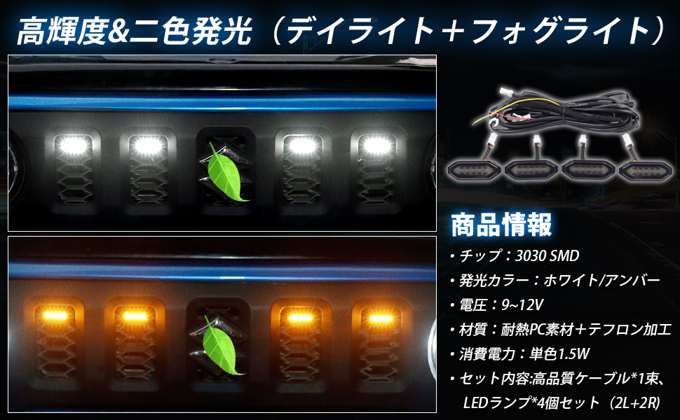 スズキ ジムニー グリル用LEDランプ 車種専用 グリルマーカーランプ デイライト 警告灯 スモークレンズ JIMNY JB64W JB74W H30.7～ 高輝度 装着簡単 カスタムパーツ
