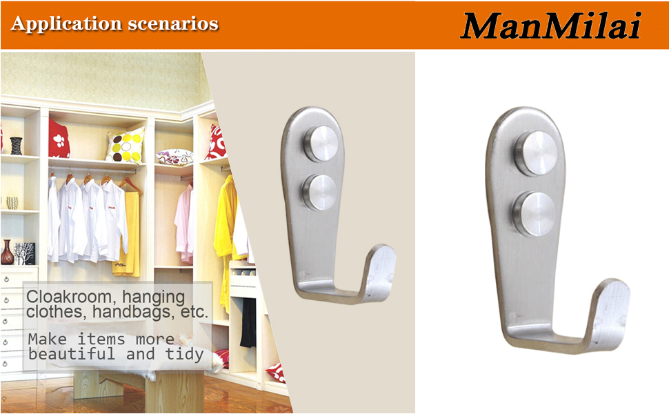 Wall Hooks 8 Pcs,Coat Hooks, Stainless Steel Hook, Garage, Luggage Key Hook