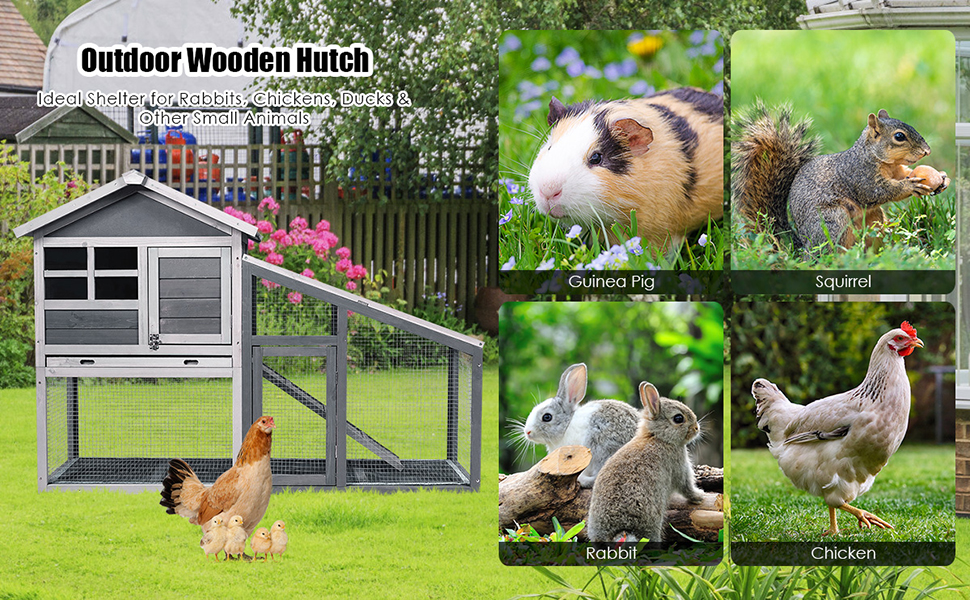 Tangkula Rabbit Hutch Indoor Outdoor, Wooden Chicken Coop, Bunny Hutch