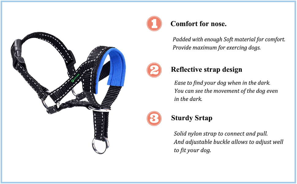 Dog Head Collar with Reflective Strap, Head Halter Collar for Dogs