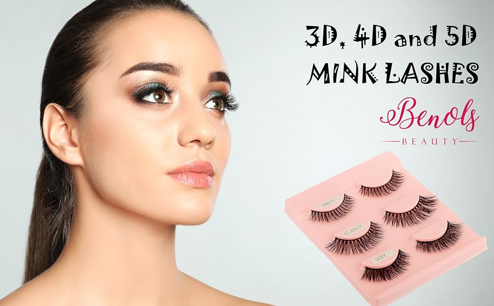Upgraded Benols Beauty 3 Pairs Handmade Mink False Eyelashes, Reusable