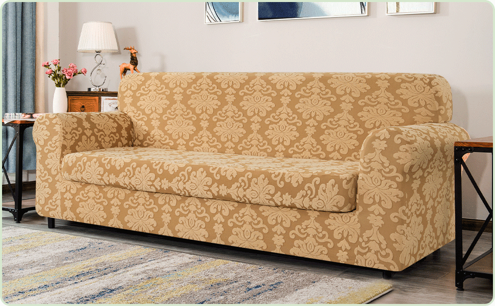CHUN YI 2 Piece Stretch Sofa Covers Jacquard Damask Large