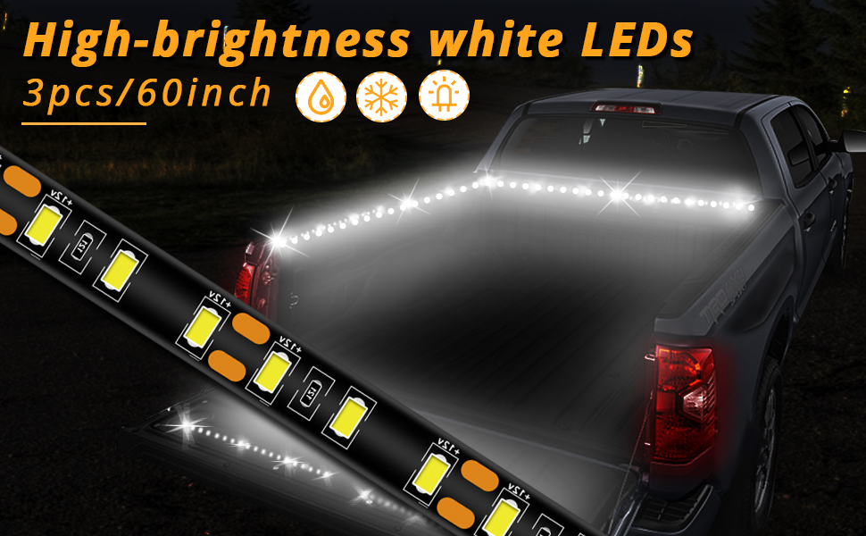  Truck Bed Light Strip Kufung 3pcs 60 405 Smd Led White Led Strip With On Off Switch Blade Fuse Splitter Extension Cable For Cargo Pickup Truck Suv Rv Boat Automotive