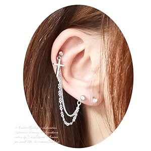 Amazon 16g シルバー ボディピアス 軟骨ピアス クロス 2つのホール を繋ぐ チェーン スタイリッシュ 十字架 メタル ヘリックス ロブ レディース メンズ Ssa 0146 ボディピアス 通販