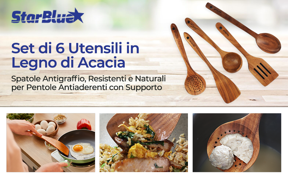Set 6 utensili in legno di acacia
