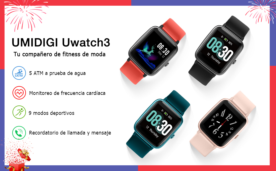 UMIDIGI Reloj Inteligente Uwatch3 Smartwatch 5ATM Impermeable con ...