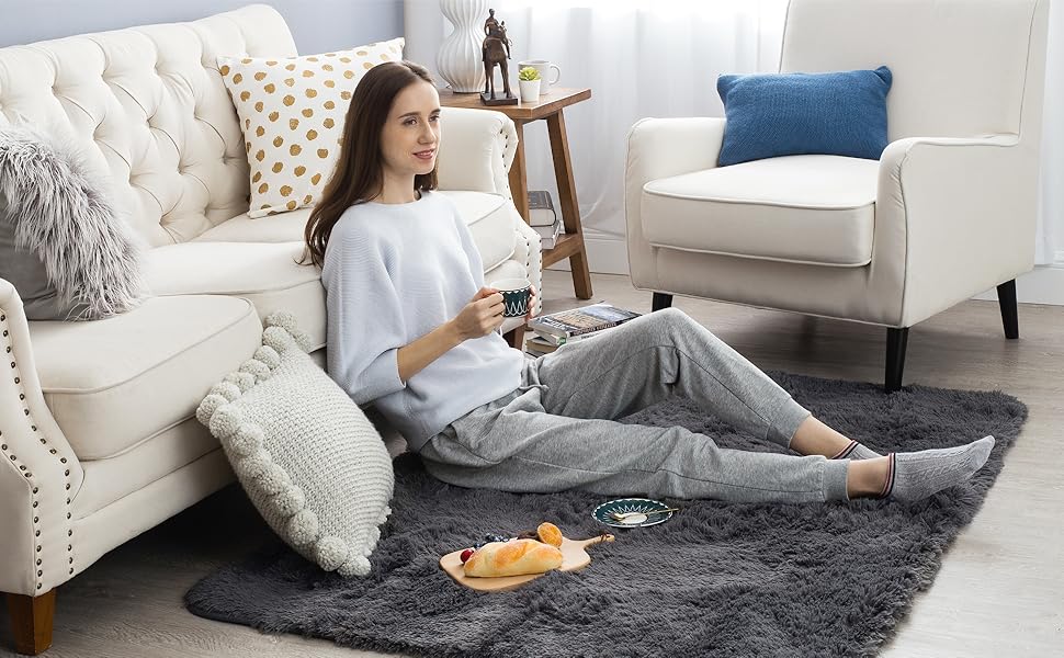 Bedsure Shag Area Rugs for Bedroom, Grey Fluffy Rug Plush Living Room