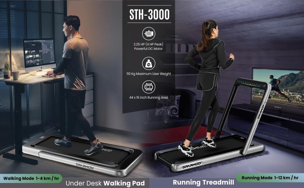 Sparnod Fitness STH-3000 Under Desk Walking Pad Automatic Foldable Motorized Treadmill Home Use