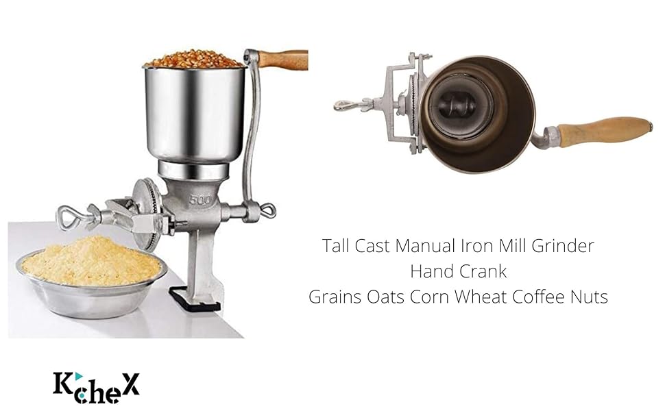 KCHEX Tall Cast Manual Iron Mill Grinder Hand Crank Grains