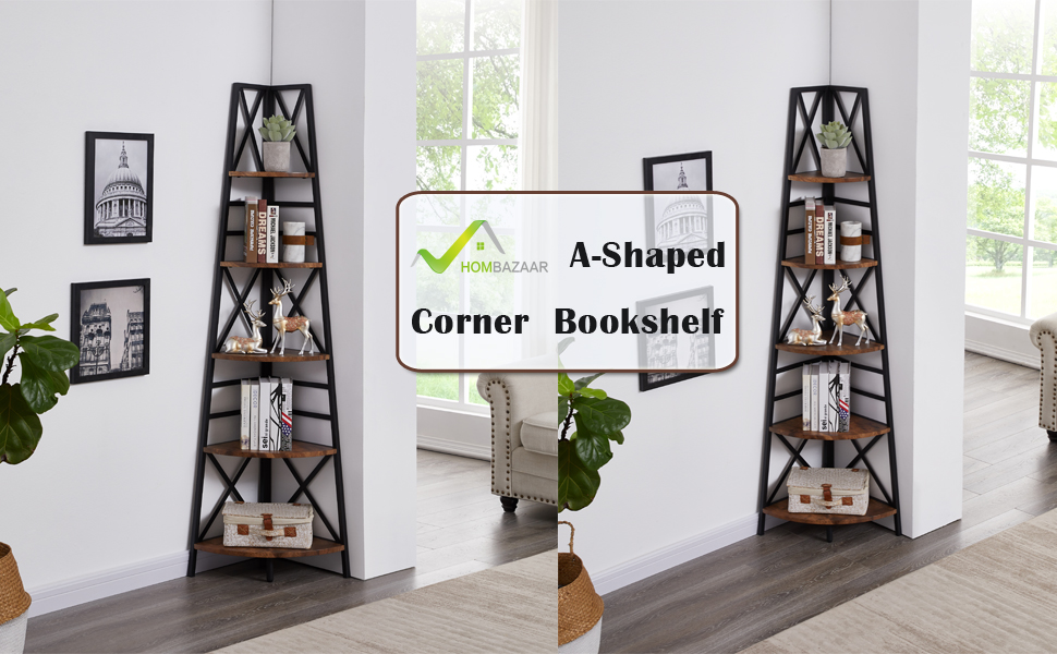 HOMBAZAAR Corner Shelf,5Tier Freestanding Corner Bookshelf,Tall Corner