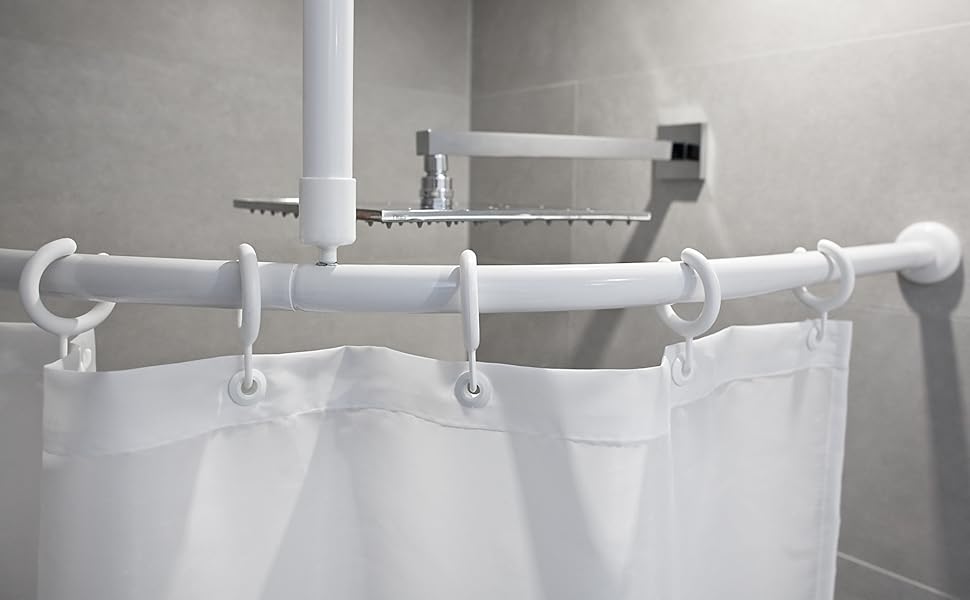 Tropik Home Curved Shower Curtain Rail Pole Rod With Ceiling Bracket