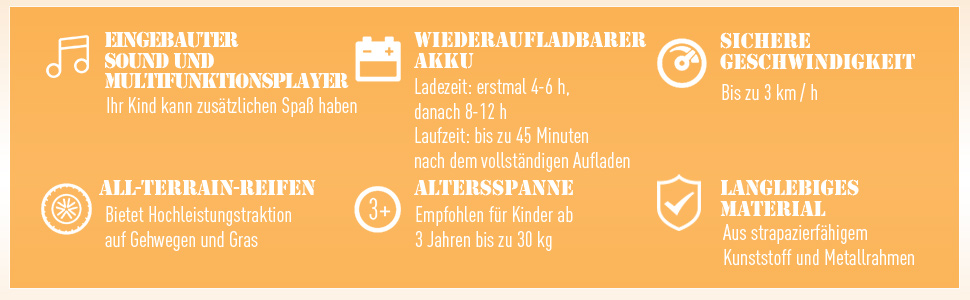 Elektro-Motorrad für Kinder ab 3 Jahren Licht Musik MP3 Elektrofahrzeug mit Stützrädern