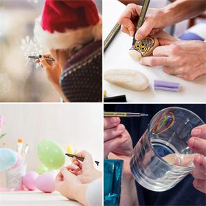 金属，陶器、木材，ゴム、ガラス、プラスチッ、石、紙などの表面に。カラー紙が、単に光るだけでなく、鮮やかで輝かしいものになります。濃い色の表面や紙に最適です。