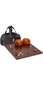  Dark Cherry Veneer Go Game Set Board w/ Double Convex Stones and Jujube Bowls