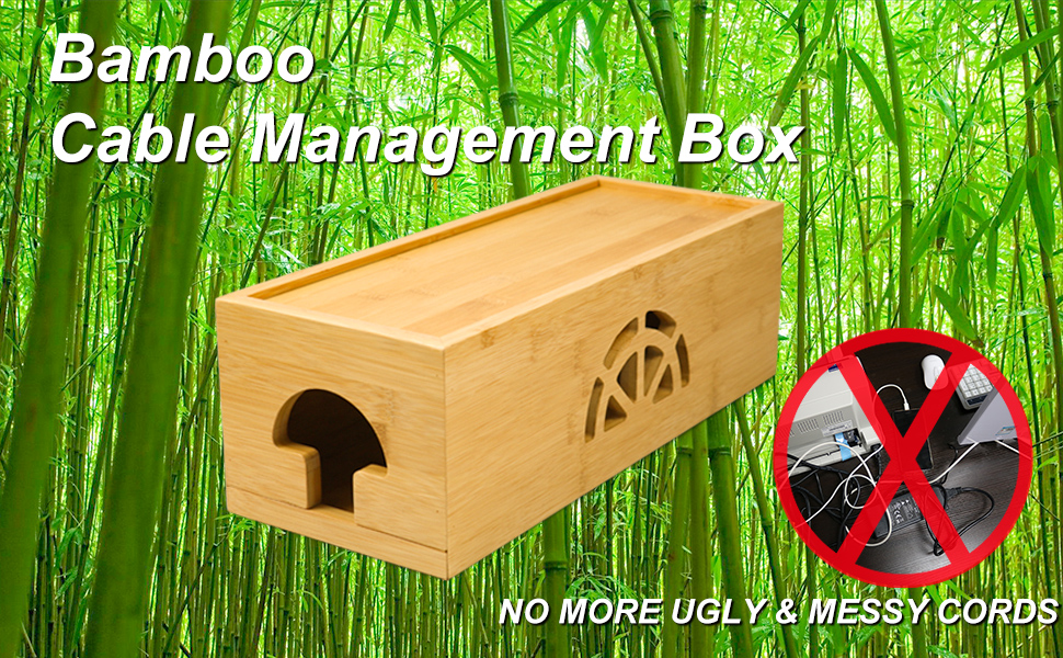 Extra Large Cable Management Box with Lid, Bamboo Cable Box