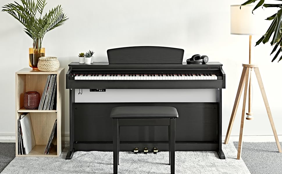 DP10X Digital Piano by Gear4music + Piano Stool Pack, Gloss Black