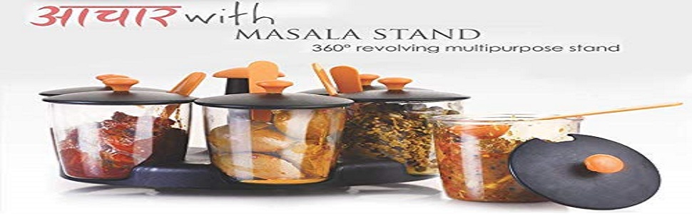 360 Achar Pickle Stand 4 Provided with easy to use perforated spoons & container lid with knobs for easy access.
