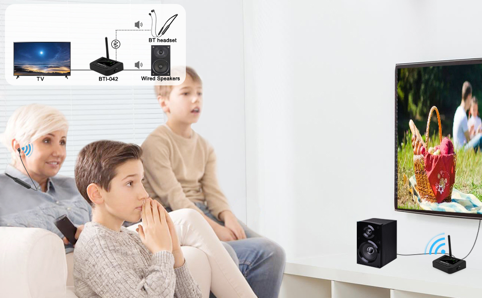 Friencity Bluetooth V5.0 Transmitter Receiver for TV Watching, Low Latency Wireless