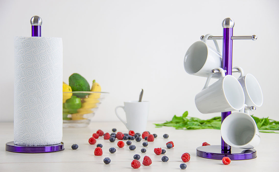 SQ Professional Gems Mug Tree and kitchen Roll Holder Set Kitchen