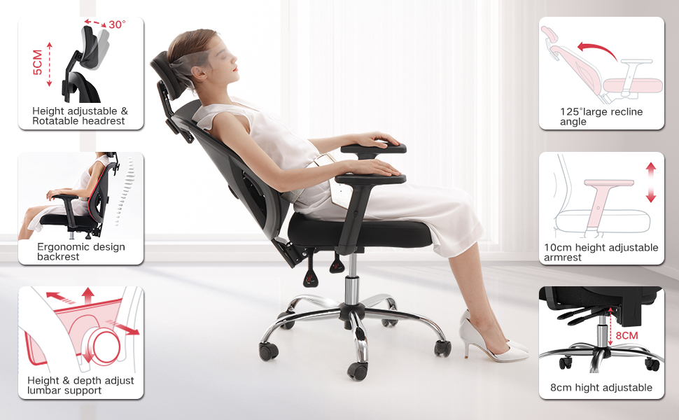 Hbada Ergonomic Office Desk Chair with Adjustable Armrest, Lumbar