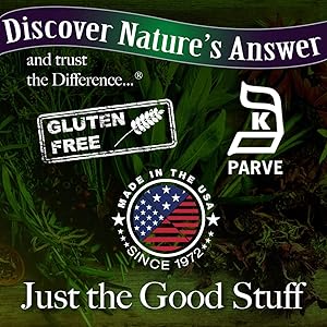 Gluten Free, Made in the USA, Kosher, Animal Cruelty Free, 