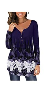 MODARANI Fit and Flare Floral Shirts Casual Ruffle Tunic Tops Pleated
