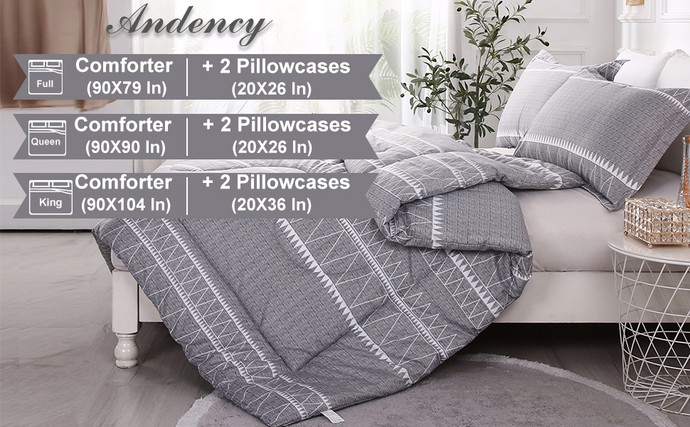 Andency Grey Boho Comforter Full(79x90Inch), 3 Pieces (1 Triangle