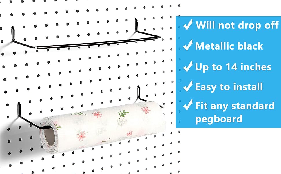 Paper Towel Holder for Pegboard, Extendable, Fit Any Standard Pegboard, 2 Packs, Black Amazon