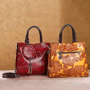 レディース　ハンドバッグ　手提げバッグ　トートバッグ　花柄　型押し 自立 型崩れず　レトロ　女性　プレゼント