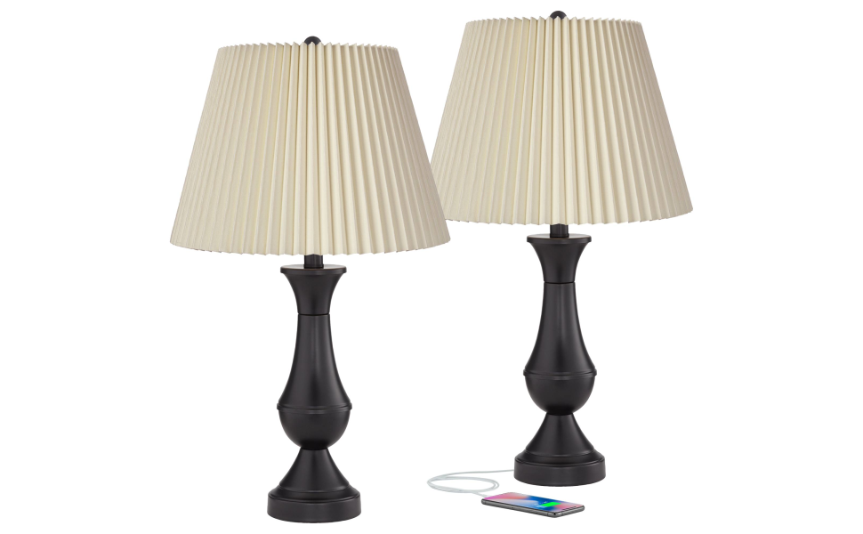 Regency Hill Blakely Traditional Touch Table Lamps Set of 2 with USB
