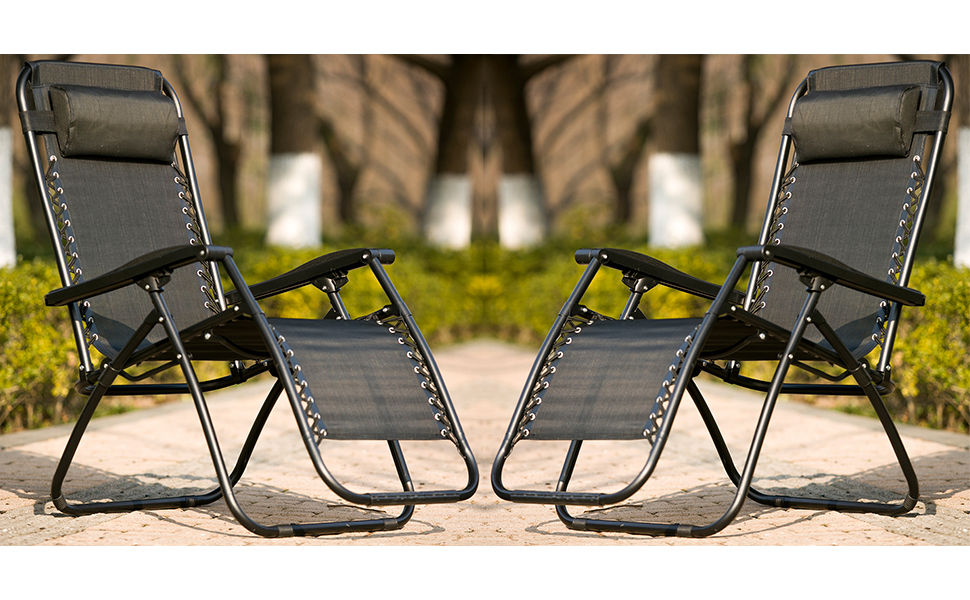 Leisure Zone Set of 2 Heavy Duty Textoline Zero Gravity Chairs Garden