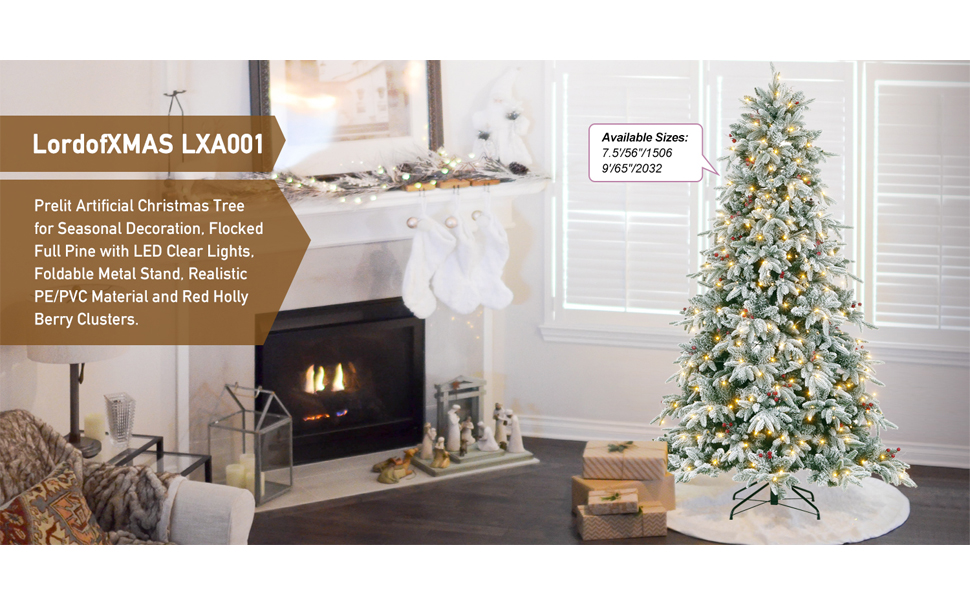 LordofXMAS Flocked Prelit Artificial Christmas Tree 7.5