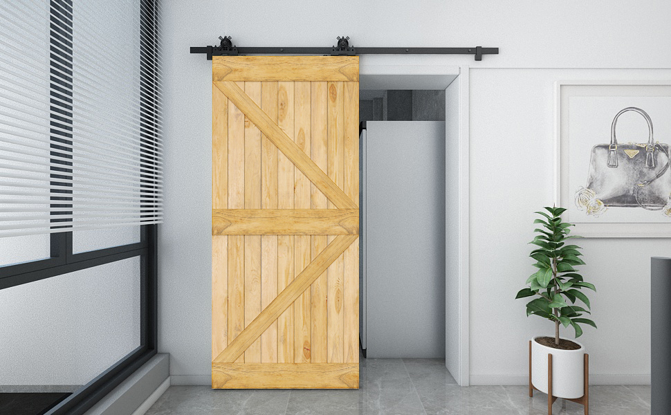 JUBEST 200cm Sliding Door Track Kit Heavy Duty Black Steel Closet Barn