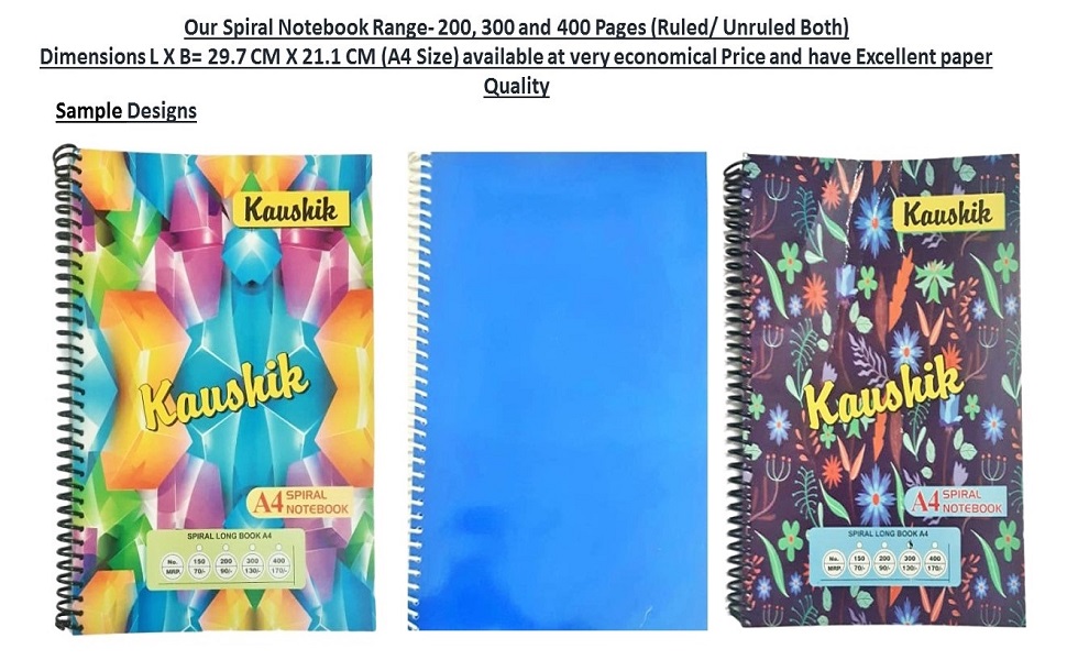 StatKart Spiral Notebook A4 Size Unruled (Plain) 200 Pages (Pack of 3