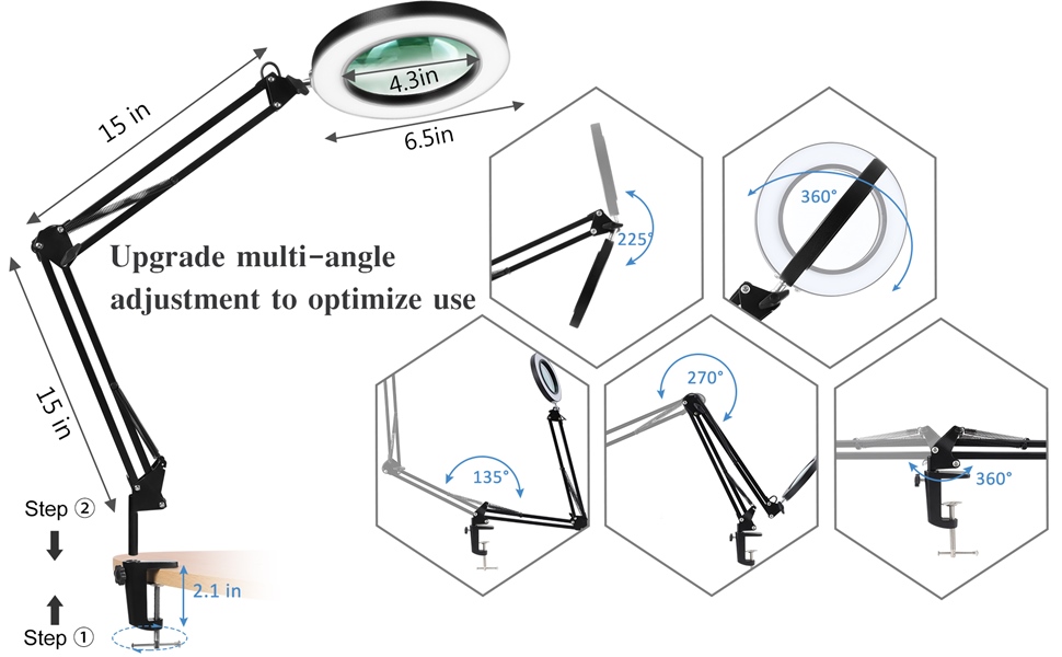 LANCOSC Magnifying Desk Lamp, 10X Real Glass Lens, 3 Color Modes