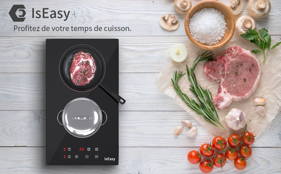 Plaque Vitrocéramique 2 Feux, Plaque De Cuisson En Vitrocéramique 2 Foyers Encastrable Plaque 2 Feux - 3000W, 29cm 12 IsEasy