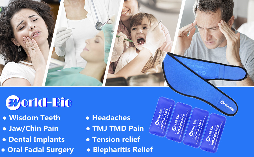 WORLDBIO Face Ice Pack for Wisdom Teeth, Jaw, Head, Chin 4 Reusable