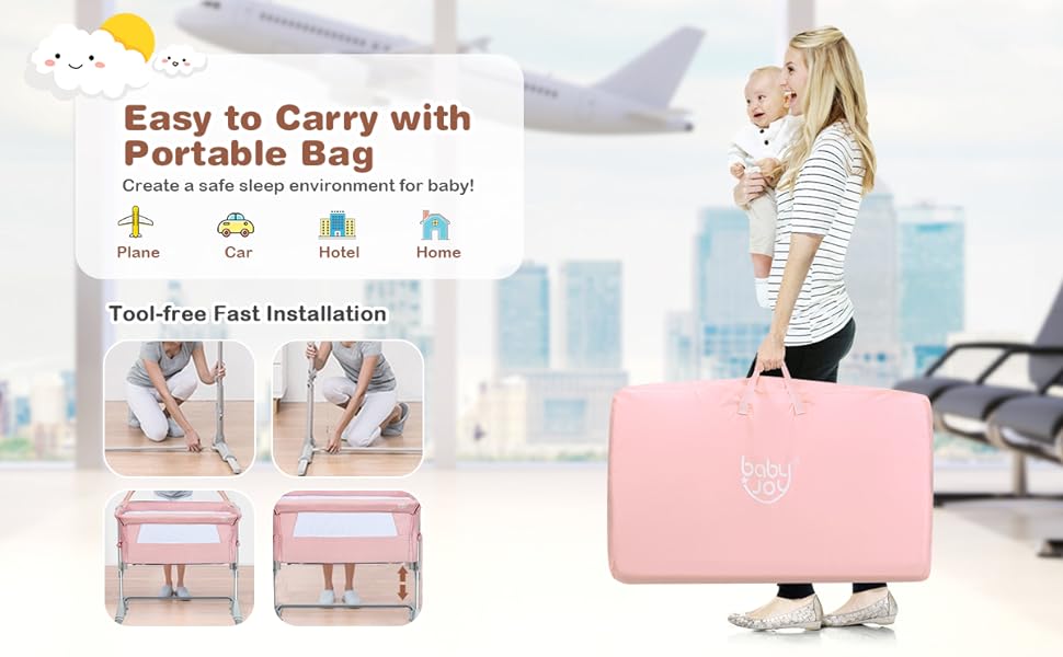 bedside crib with storage bag for easy to carry