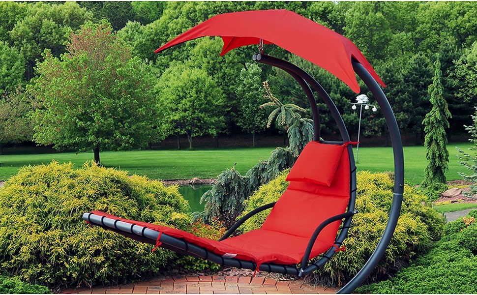 Sunnydaze Outdoor Hanging Lounge Chair Replacement Cushion and Umbrella