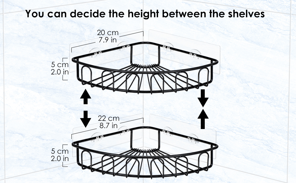 Orimade Adhesive Corner Shower Caddy Shelf with 2 Movable Hooks Wall